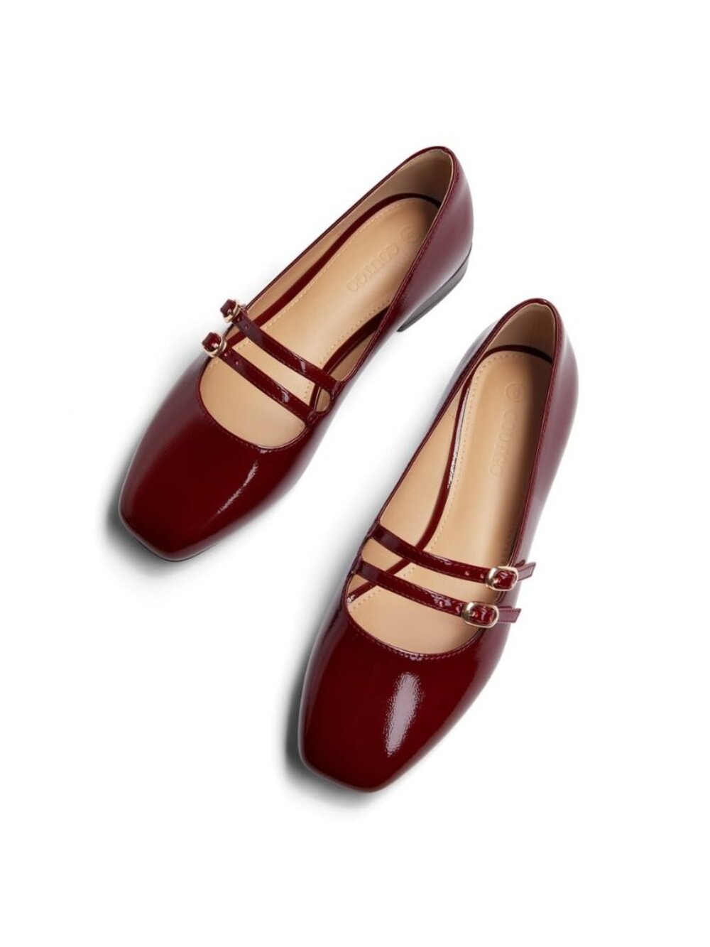 Women's Mary Jane Flats Square Toe Ballet Flats Double Strap Slip On Dressy